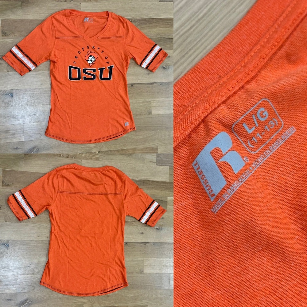 Russell Athletic Women’s Oklahoma State University Orange V-neck T-shirt